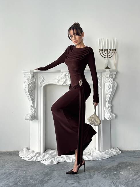 NOVA Maxi Elbise 3079 - Acı Kahve - 4