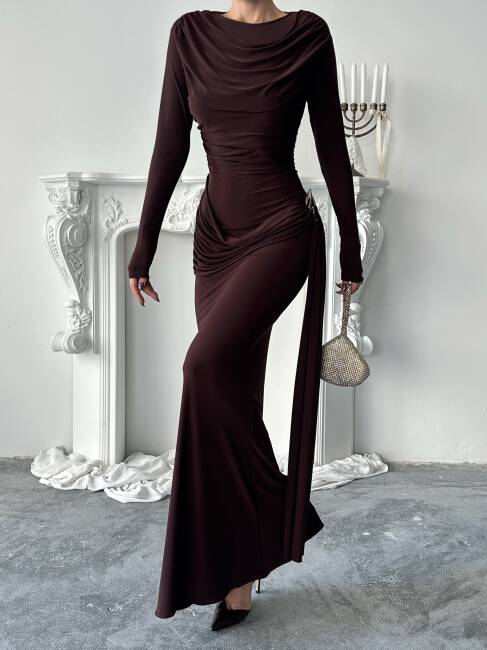NOVA Maxi Elbise 3079 - Acı Kahve - 6