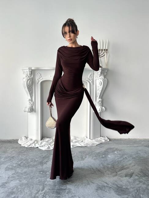 NOVA Maxi Elbise 3079 - Acı Kahve - 1