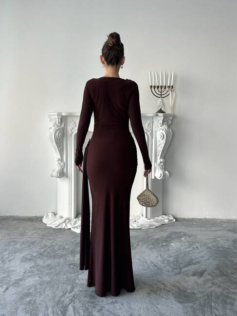 NOVA Maxi Elbise 3079 - Acı Kahve - 2