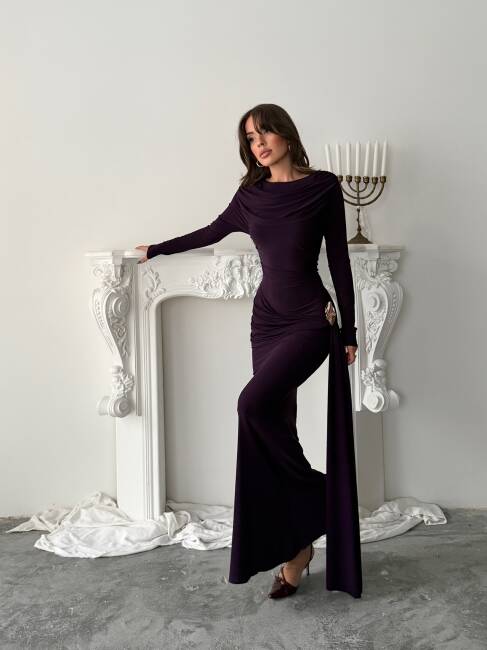 NOVA Maxi Elbise 3079 - Mor - 4