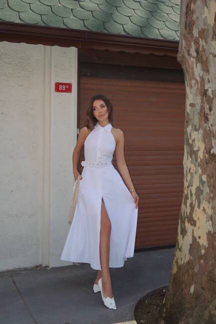 PLEASENTON Midi Elbise 2962 - Beyaz - 1