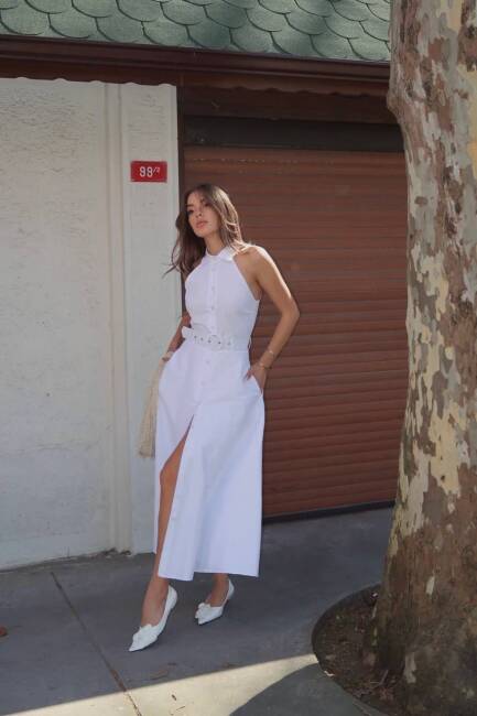 PLEASENTON Midi Elbise 2962 - Beyaz - 2