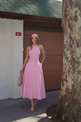 PLEASENTON Midi Elbise 2962 - Pembe 