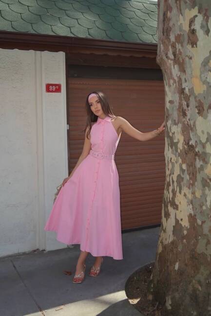 PLEASENTON Midi Elbise 2962 - Pembe - 2