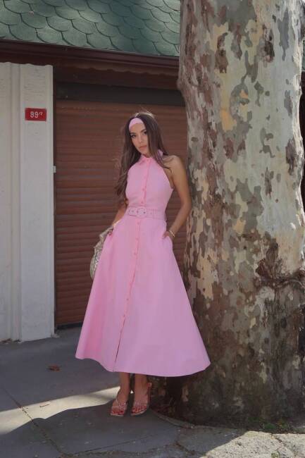 PLEASENTON Midi Elbise 2962 - Pembe - 3
