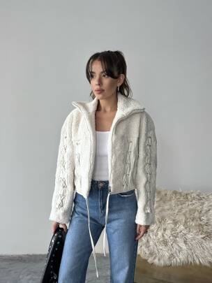 PRAND Peluş Ceket 5064 - Beyaz - MAXMOOR