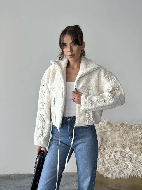 PRAND Peluş Ceket 5064 - Beyaz - 2