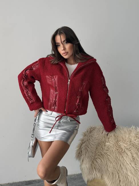 PRAND Peluş Ceket 5064 - Bordo - 2