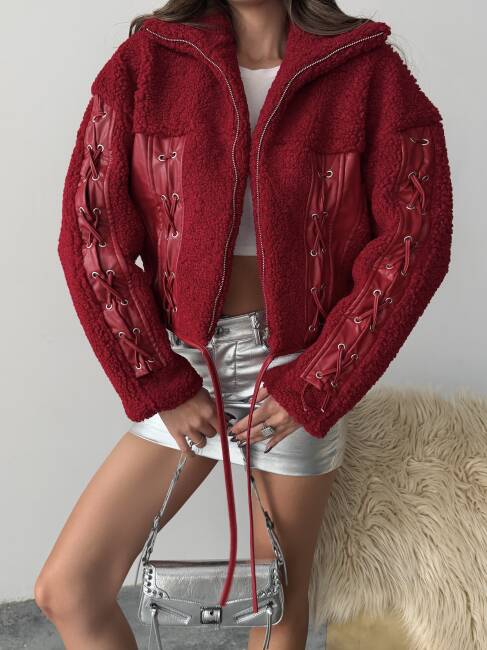 PRAND Peluş Ceket 5064 - Bordo - 5
