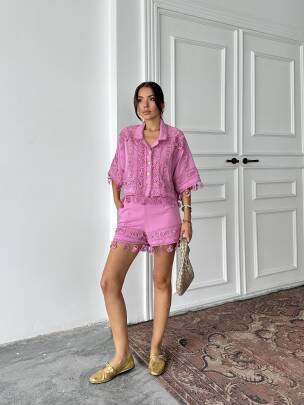 PRİMROSE Gömlek - Şort Takım 2224 - Pembe 