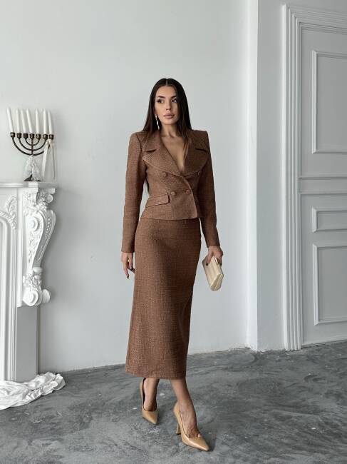 PRİMULA Ceket Etek Takım 2264 - Kahverengi - 3