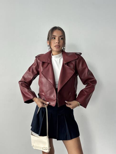 RENON Deri Ceket 5247 - Bordo - 1