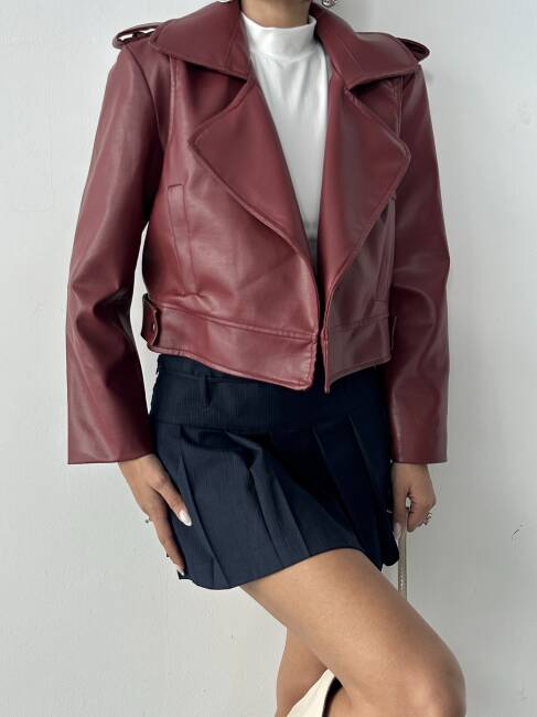 RENON Deri Ceket 5247 - Bordo - 4