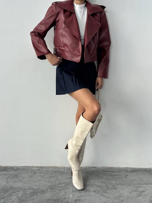 RENON Deri Ceket 5247 - Bordo - 5