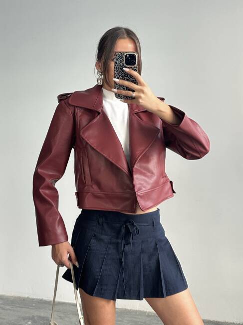 RENON Deri Ceket 5247 - Bordo - 6