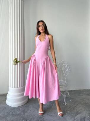 SEMYA Midi Elbise 1200 - Pembe 