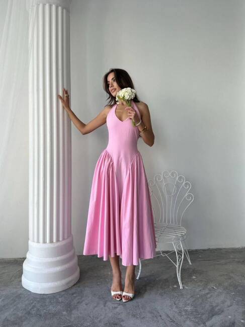 SEMYA Midi Elbise 1200 - Pembe - 4