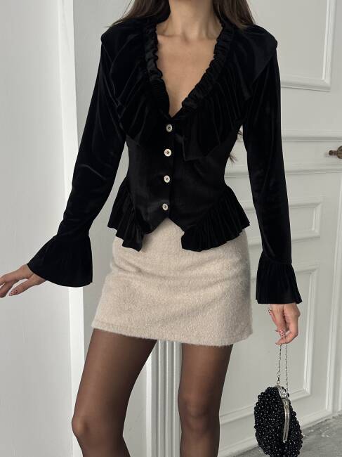 SORSEL Kadife Bluz 7280 - Siyah - 3
