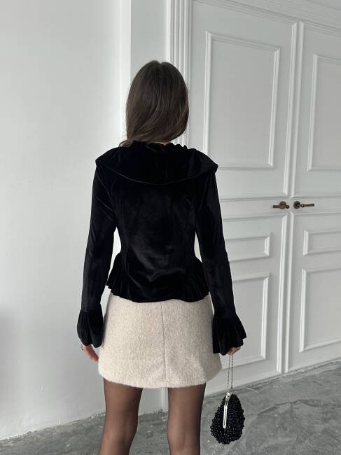 SORSEL Kadife Bluz 7280 - Siyah - 5