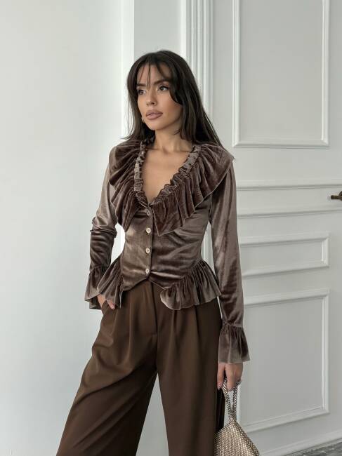 SORSEL Kadife Bluz 7280 - Acı Kahve - 2