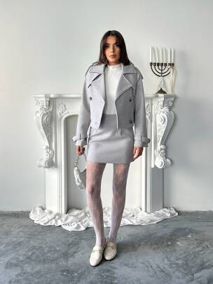 VASİNİ Ceket Etek Takım 2251 - Gri - MAXMOOR