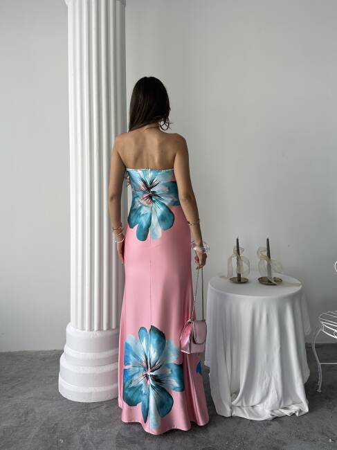 ZAYN Maxi Çiçek Desenli Elbise 3068 - Pembe - 2